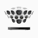 H800X - 4K 16 Channel PoE Security System with 12 Bullet & 4 Turret Cameras, 1/1.8'' BSI Sensor, f/1.6 Aperture (0.003 Lux), Siren & Strobe Alarm,Two-Way Audio, Human & Vehicle Detection, Perimeter Protection, Works with Alexa, All-Metal Housing